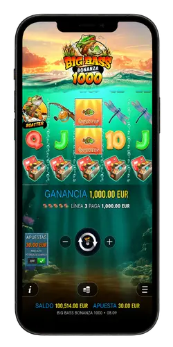 Una hilera de cajas de pesca Big Bass Bonanza 1000